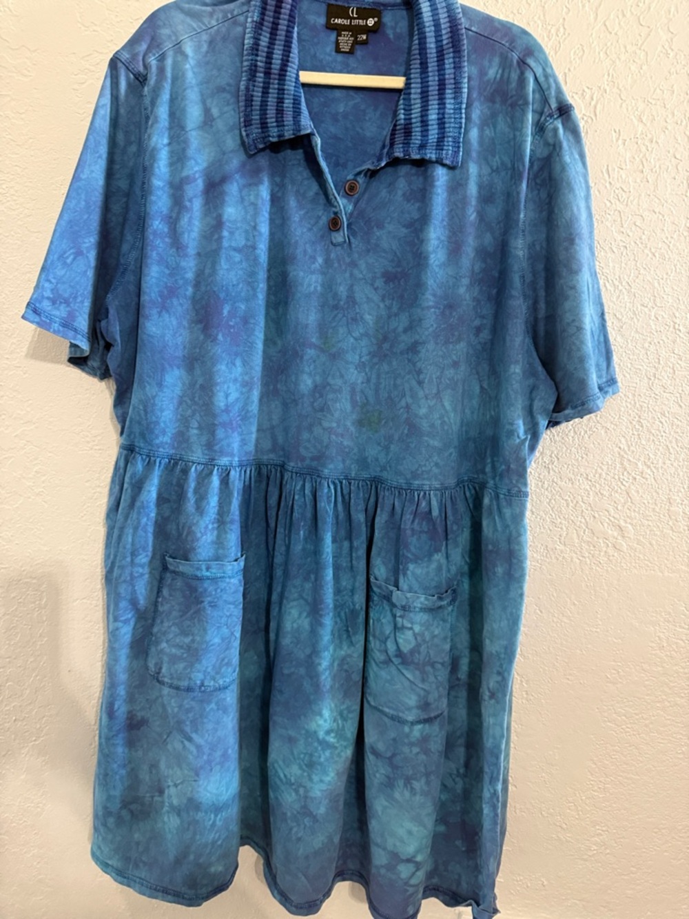 Carole Little 22W Blue Tie-Dye Polo Dress with Front 2 Pockets Pre owned